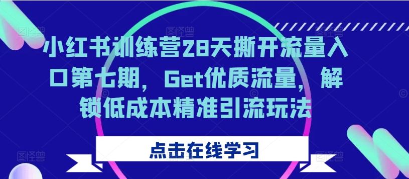 小红书训练营28天撕开流量入口第七期，Get优质流量，解锁低成本精准引流玩法-摸金项目网