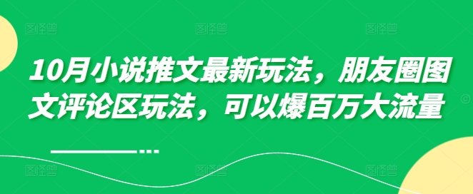 10月小说推文最新玩法，朋友圈图文评论区玩法，可以爆百万大流量 -摸金项目网
