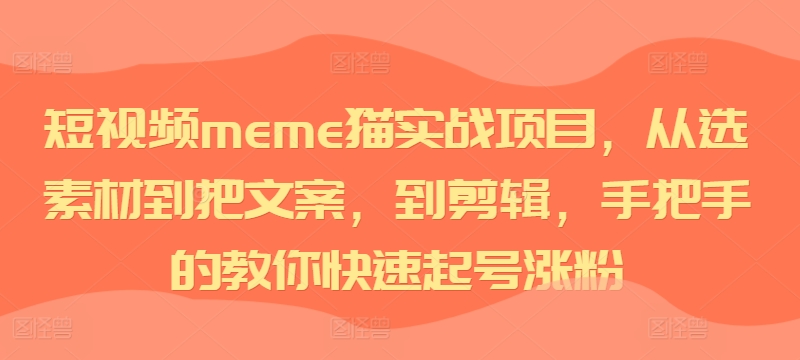 短视频meme猫实战项目，从选素材到把文案，到剪辑，手把手的教你快速起号涨粉-摸金项目网