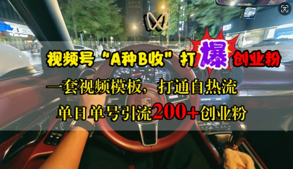 视频号“A种B收”打爆创业粉，一套视频模板打通自热流，单日单号引流200+创业粉-摸金项目网