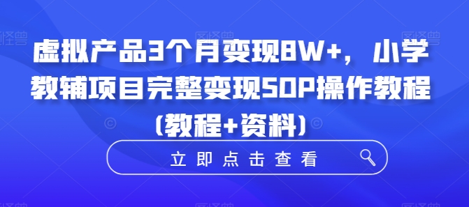虚拟产品3个月变现8W+，小学教辅项目完整变现SOP操作教程(教程+资料)-摸金项目网