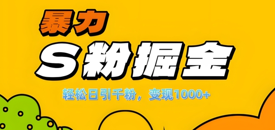 单人单机日引千粉，变现1k+，S粉流量掘金计划攻略【揭秘】-摸金项目网