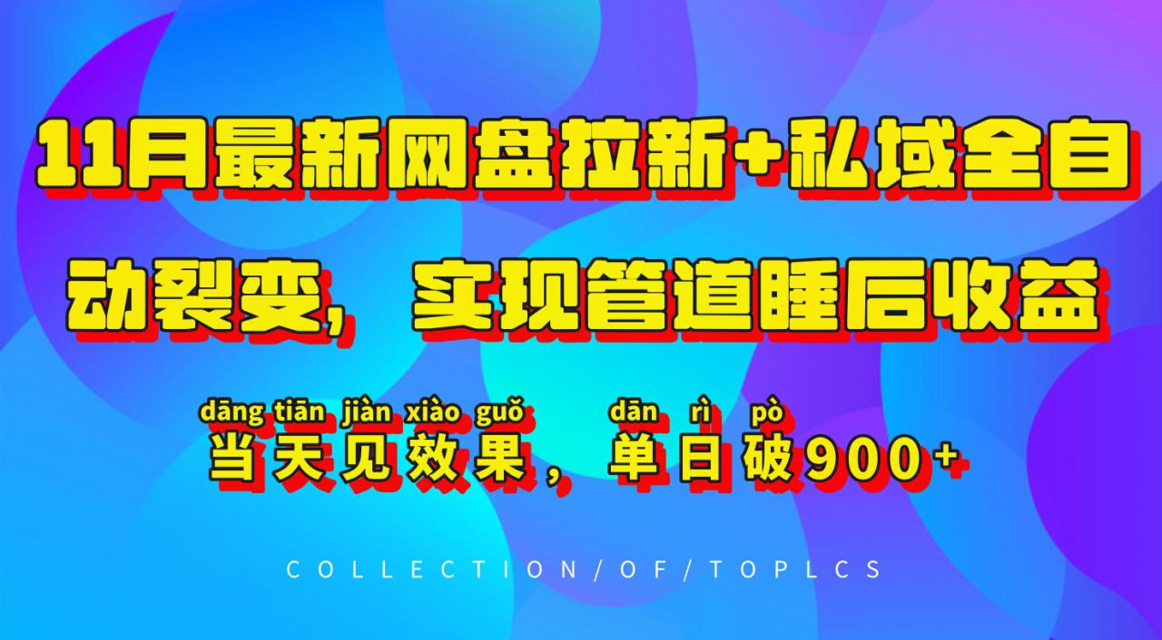 11月最新网盘拉新+私域全自动裂变，实现管道睡后收益，当天见效果，单日破900+-摸金项目网