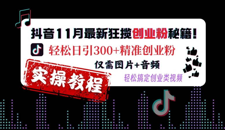 抖音11月最新狂揽创业粉秘籍，轻松日引300+精准创业粉，仅需图片+音频，轻松搞定创业类视频-摸金项目网