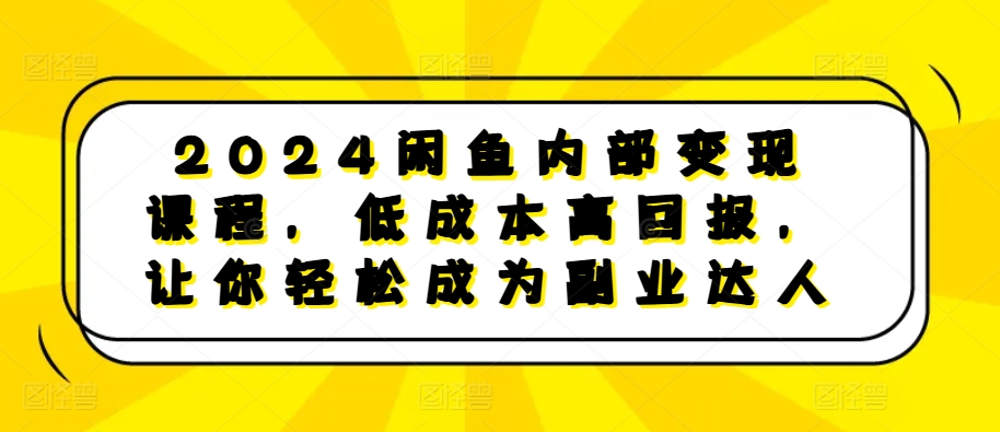 2024闲鱼内部变现课程，低成本高回报，让你轻松成为副业达人-摸金项目网