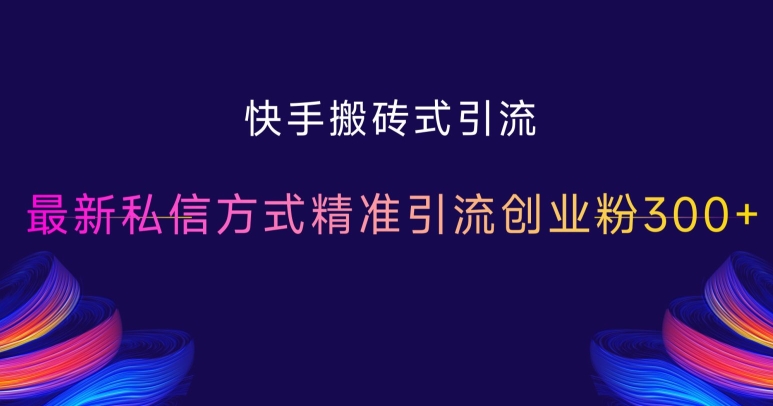 快手搬砖式引流，最新私信方式精准引流创业粉300+-摸金项目网