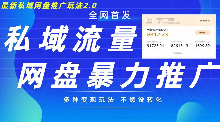 最新暴力私域网盘拉新玩法2.0，多种变现模式，并打造私域回流，轻松日入500+【揭秘】-摸金项目网