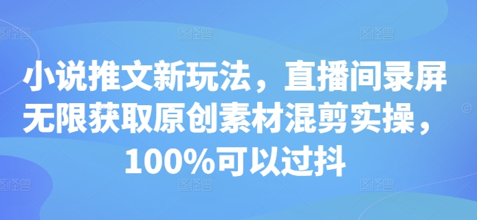 小说推文新玩法，直播间录屏无限获取原创素材混剪实操，100%可以过抖-摸金项目网