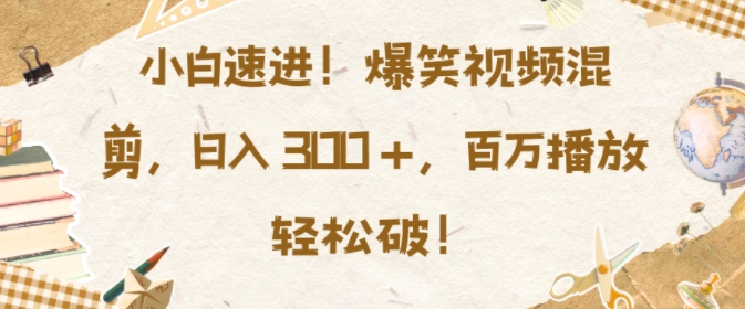 小白速进，爆笑视频混剪，日入3张，百万播放轻松破【揭秘】-摸金项目网