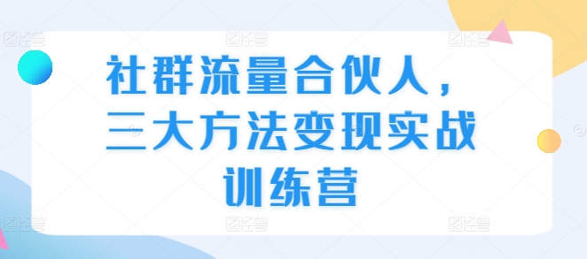 社群流量合伙人，三大方法变现实战训练营-摸金项目网
