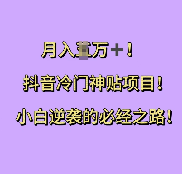 抖音冷门神贴项目，小白逆袭的必经之路，月入过W【揭秘】-摸金项目网