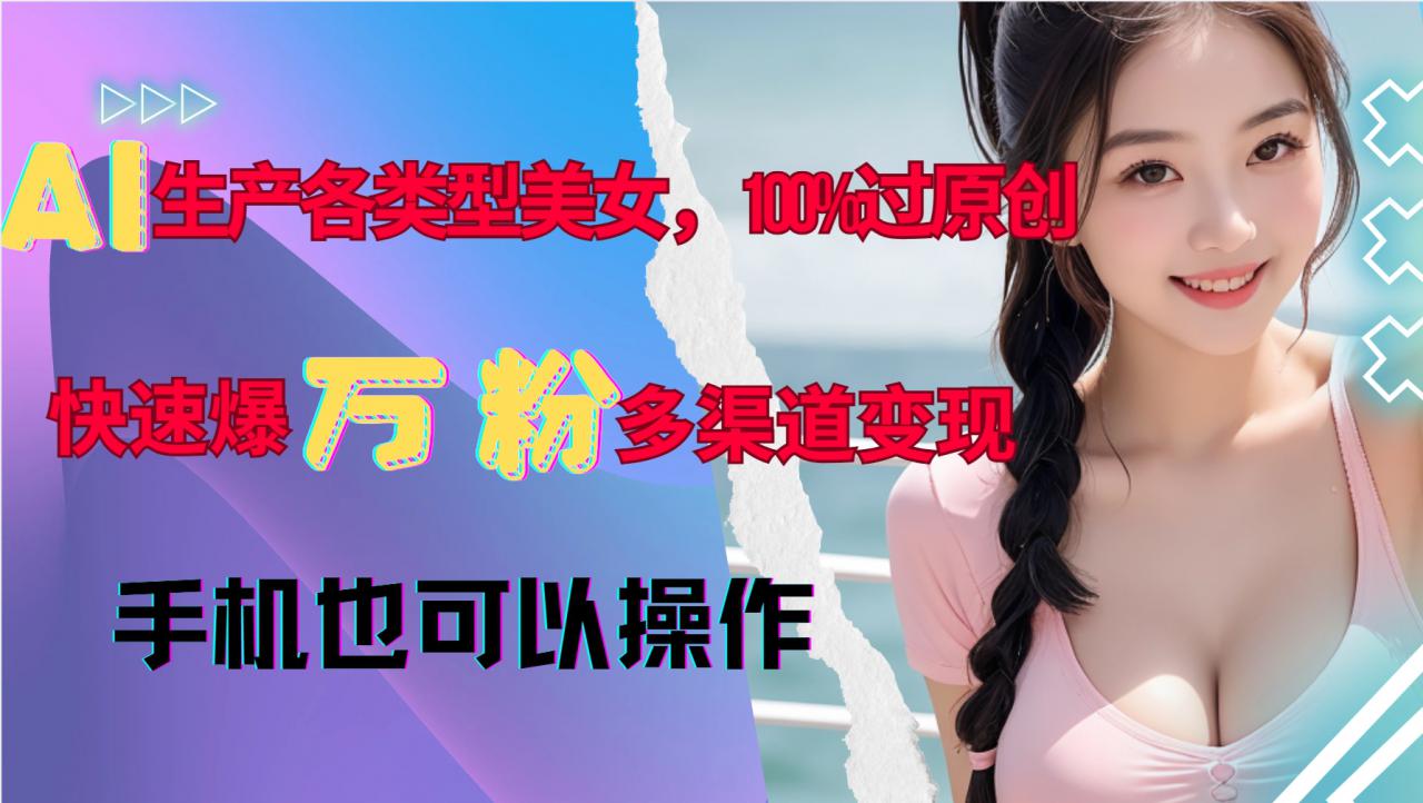 AI生产各类型美女，100%过原创，快速爆万粉，多渠道变现，新手可做-摸金项目网