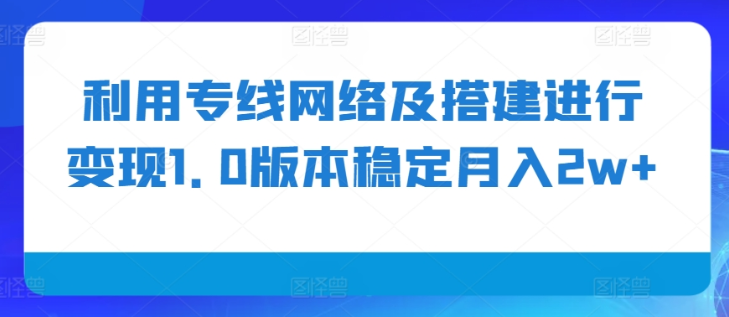 利用专线网络及搭建进行变现1.0版本稳定月入2w+【揭秘】-摸金项目网