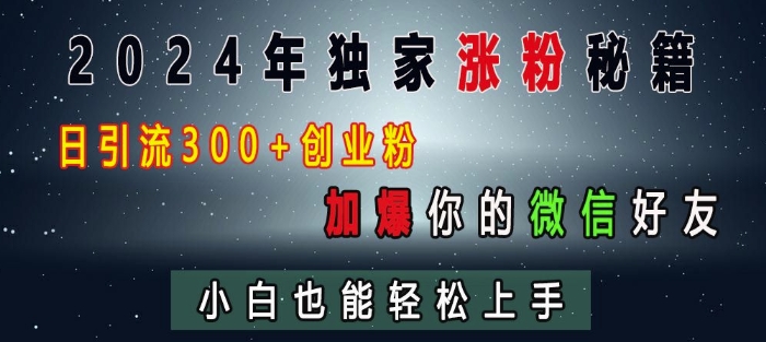 2024年独家涨粉秘籍，日引流300+创业粉，加爆你的微信好友，小白也能轻松上手-摸金项目网