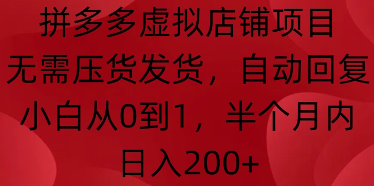 拼多多虚拟店铺项目，无需压货发货，自动回复，小白从0到1，半个月内日入200+【揭秘】-摸金项目网