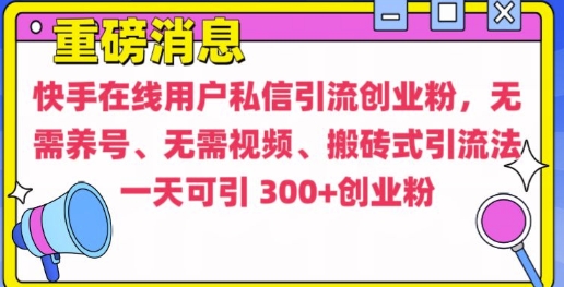 快手最新引流创业粉方法，无需养号、无需视频、搬砖式引流法【揭秘】-摸金项目网