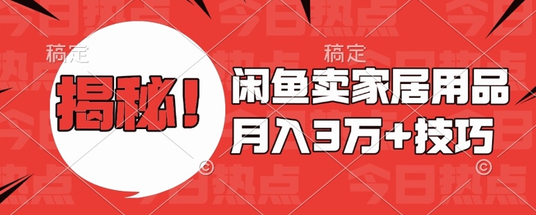 闲鱼卖家居用品月入过W+最新技巧闲鱼最新零基础教学，新手当天上手【揭秘】-摸金项目网