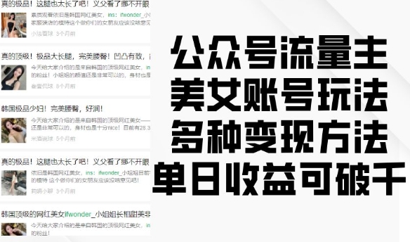 公众号流量主美女账号玩法，多种变现方法，单日收益可破千-摸金项目网