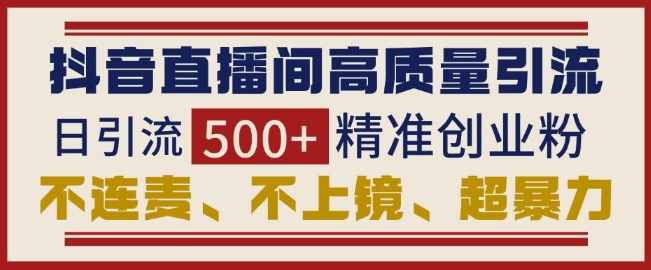 抖音直播间引流创业粉，无需连麦、不用上镜、超暴力，日引流500+高质量精准创业粉-摸金项目网
