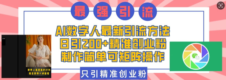 AI数字人最新引流方法，日引200+精准创业粉，制作简单可矩阵操作-摸金项目网