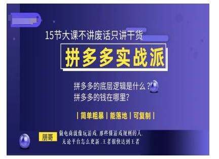 朋哥电商(拼多多实战派)，15节大课不讲废话只讲干货，简单粗暴 能落地 可复制-摸金项目网