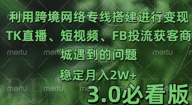 利用跨境电商网络及搭建TK直播、短视频、FB投流获客以及商城遇到的问题进行变现3.0必看版【揭秘】-摸金项目网