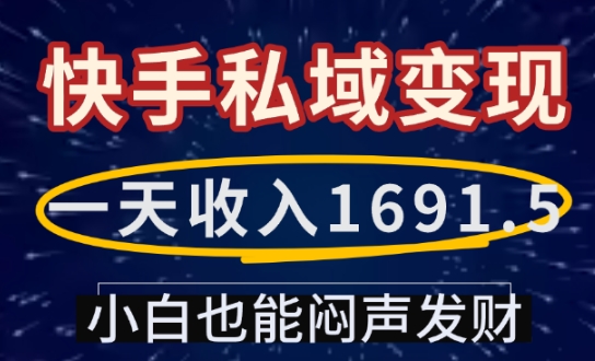 一天收入1691.5，快手私域变现，小白也能闷声发财-摸金项目网