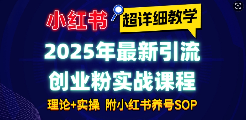 2025年最新小红书引流创业粉实战课程【超详细教学】小白轻松上手，月入1W+，附小红书养号SOP-摸金项目网