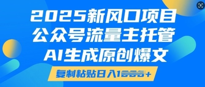 2025新风口项目，公众号流量主托管，AI生成原创爆文，复制粘贴日入多张-摸金项目网