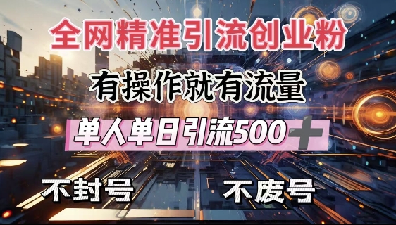 全网独家引流创业粉，有操作就有流量，单人单日引流500+，不封号、不费号-摸金项目网