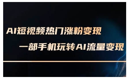 AI短视频热门涨粉变现课，AI数字人制作短视频超级变现实操课，一部手机玩转短视频变现-摸金项目网