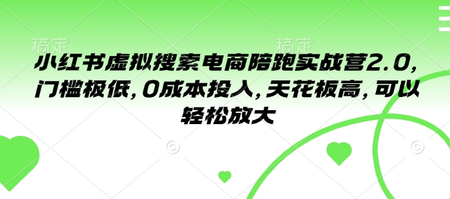 小红书虚拟搜索电商陪跑实战营2.0，门槛极低，0成本投入，天花板高，可以轻松放大-摸金项目网