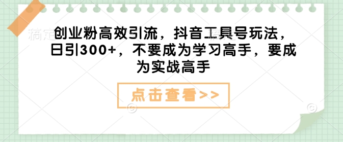 创业粉高效引流，抖音工具号玩法，日引300+，不要成为学习高手，要成为实战高手-摸金项目网