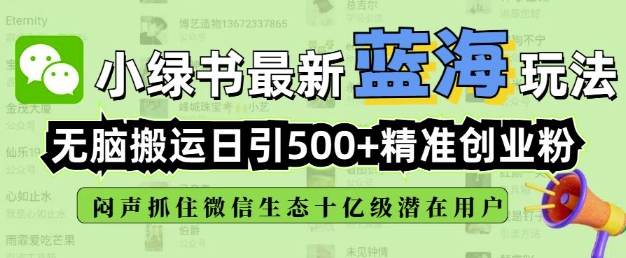 小绿书无脑搬运引流，全自动日引500精准创业粉，微信生态内又一个闷声发财的机会-摸金项目网
