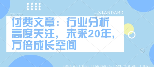 付费文章：行业分析 高度关注，未来20年，万倍成长空间-摸金项目网