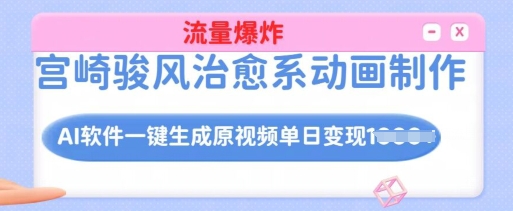 宫崎骏风治愈系动画制作，AI软件一键生成原创视频流量爆炸，单日变现多张，详细实操流程-摸金项目网