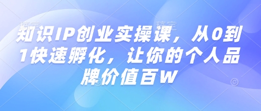 知识IP创业实操课，从0到1快速孵化，让你的个人品牌价值百W-摸金项目网