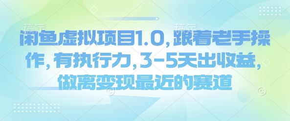 闲鱼虚拟项目1.0，跟着老手操作，有执行力，3-5天出收益，做离变现最近的赛道-摸金项目网
