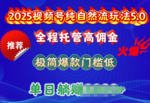 2025视频号纯自然流玩法5.0，全程托管高佣金，极简爆款门槛低，单日收益多张【揭秘】-摸金项目网