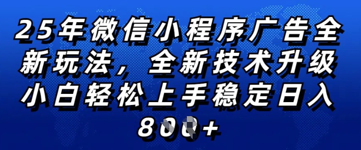 2025年微信小程序全新玩法纯小白易上手，稳定日入多张，技术全新升级，全网首发【揭秘】-摸金项目网