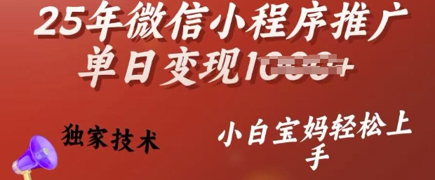 25年微信小程序推广单日变现多张，独家技术，小白宝妈轻松上手【揭秘】-摸金项目网