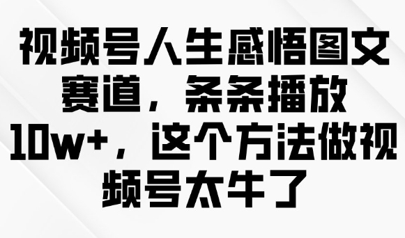 视频号人生感悟图文赛道，条条播放10w+，这个方法做视频号太牛了-摸金项目网