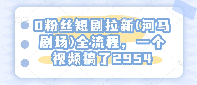 0粉丝短剧拉新(河马剧场)全流程，一个视频搞了2954-摸金项目网