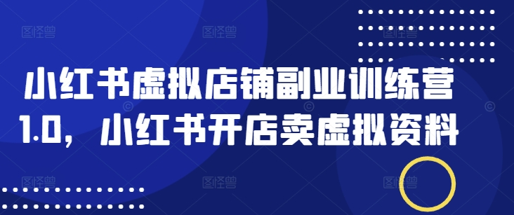 小红书虚拟店铺副业训练营1.0，小红书开店卖虚拟资料-摸金项目网