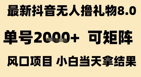 最新抖音无人撸礼物8.0，单号2k+，可矩阵风口项目，小白当天拿结果【揭秘】-摸金项目网