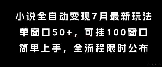 小说全自动变现7月玩法，单窗口50+，可挂100窗口，简单上手，全流程限时公布【揭秘】-摸金项目网