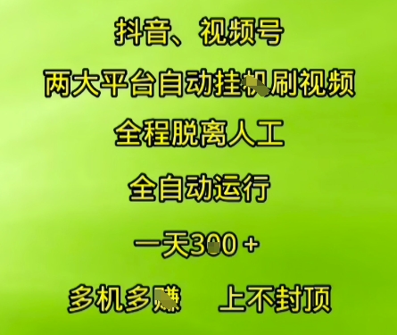 抖音视频号两大平台自动运行，全程脱离人工，自动获取收益，一天3张+，多机多挣，上不封顶【揭秘】-摸金项目网